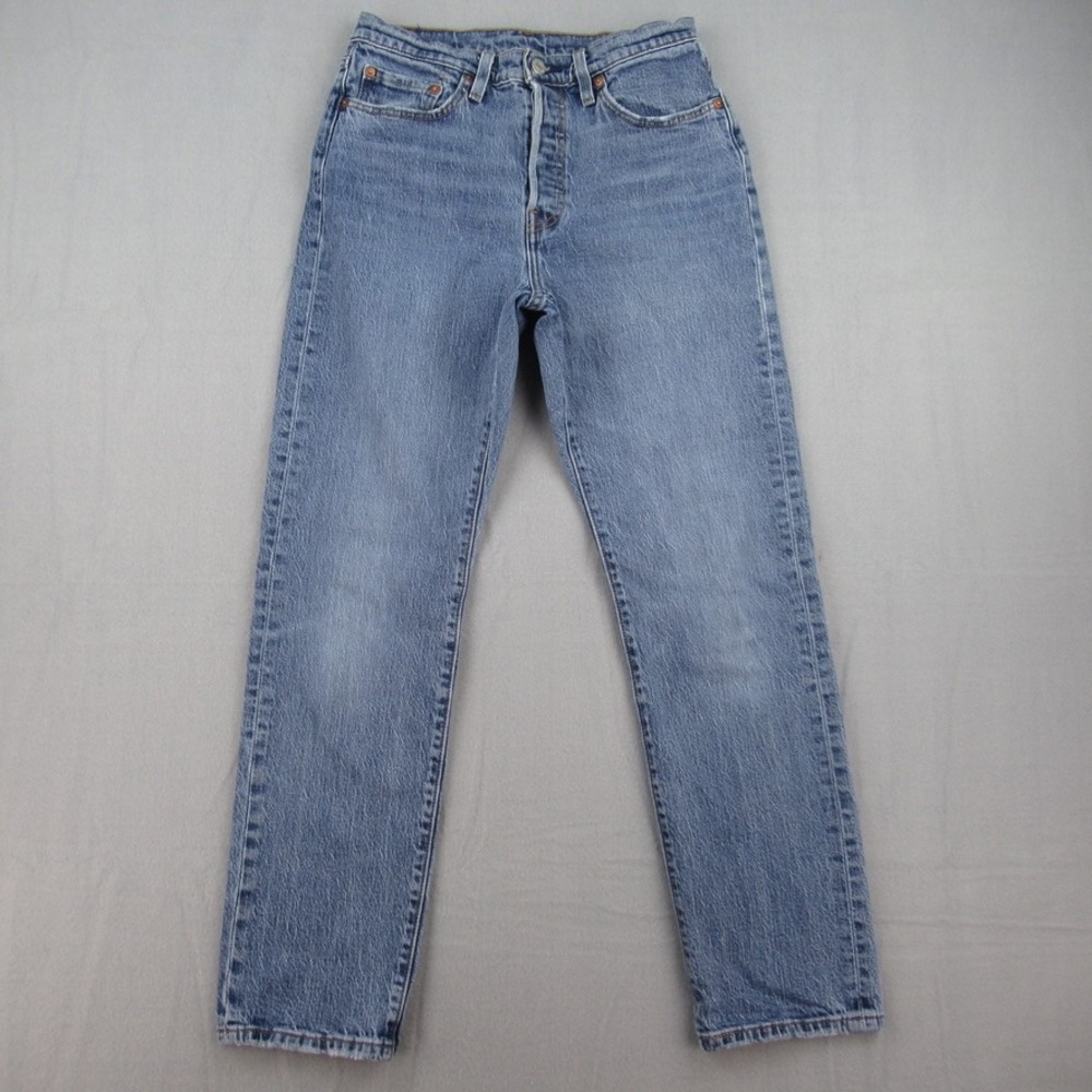 Levi 501 Original Jeans Women 28x30 Blue Button Fly Straight Leg Stretch